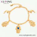 75137 Xuping estilo personalizado mão especial peixe pulseira de corrente de ouro com jóias olho mal